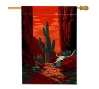 Bandiera da giardino con cactus al tramonto nel deserto, bandiera decorativa per esterni con teschio rosso e cactus, bandiera da giardino in tessuto su entrambi i lati, per decorazione estiva del