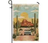 Bandiera da giardino con cactus al tramonto nel deserto, toni caldi della terra, decorazione per la casa e il giardino, bandiera da giardino in iuta su entrambi i lati, decorazione per esterni, 30,5 x