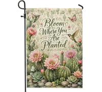 Bandiera da giardino con cactus, fiori rustici e botanici con farfalla verde primaverile, in iuta su entrambi i lati, bandiere decorative per esterni, patio, prato, portico, ingresso, campeggio, 30,5