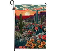 Bandiera da giardino con cactus, rose del sole della natura del deserto in iuta verde estiva su entrambi i lati, bandiere decorative per esterni, prato, portico, patio, ingresso, 30,5 x 45,7 cm
