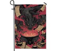 Bandiera da giardino con calderone di drago di Halloween, striscione rosso mistico per esterni, bandiera da giardino in iuta su entrambi i lati, decorazione autunnale 30,5 x 45,7 cm