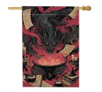 Bandiera da giardino con calderone di drago di Halloween, striscione rosso mistico per esterni, bandiera da giardino in iuta su entrambi i lati, decorazione autunnale 71 x 101 cm