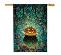 Bandiera da giardino con calderone di zucca di Halloween, decorazione spettrale arancione per l'autunno, striscione in iuta su entrambi i lati per la decorazione del prato esterno 71 x 101 cm