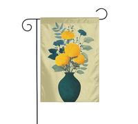 Bandiera da giardino con calendule gialle in vaso verde smeraldo 30 x 45 cm verticale su entrambi i lati per fattoria vacanze esterne decorazioni da cortile bandiera