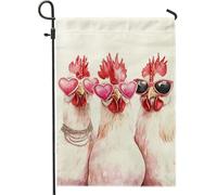 Bandiera da giardino con calici a forma di cuore, motivo gallo, piume di pesca, decorazione per esterni, striscione in iuta su entrambi i lati, per primavera ed estate, decorazione per prato, 30,5 x