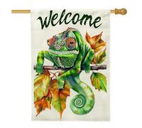Bandiera da giardino con camaleonti di benvenuto, striscione decorativo per la casa con rettili colorati verdi, bandiera su entrambi i lati per cortile per decorazione esterna del prato 71 x 101 cm