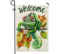 Bandiera da giardino con camaleonti di benvenuto, striscione decorativo per la casa con rettili colorati verdi, bandiera su entrambi i lati, per decorazione esterna del prato, 30,5 x 45,7 cm