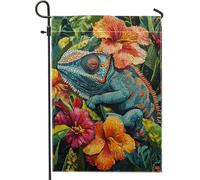 Bandiera da giardino con camaleonti estivi vivaci, decorazione floreale colorata per esterni, bandiera da giardino in poliestere su entrambi i lati, per decorazione del prato, 30,5 x 45,7 cm