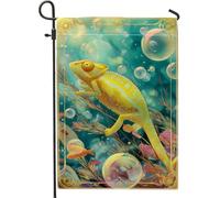 Bandiera da giardino con camaleonti primaverili ed estivi, motivo bolla di lucertola gialla, decorazione per la casa e il cortile, in iuta su entrambi i lati, 30,5 x 45,7 cm