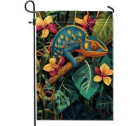 Bandiera da giardino con camaleonti tropicali vibranti, motivo lucertola floreale blu verde, decorazione per esterni, decorazione stagionale per casa e cortile per primavera estate 30,5 x 45,7 cm
