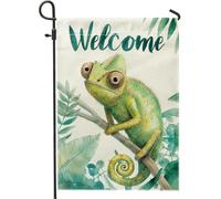 Bandiera da giardino con camaleonti verdi affascinanti, striscione decorativo per esterni di benvenuto, decorazione estiva per la casa su entrambi i lati, decorazione per prato tropicale, 30,5 x 45,7