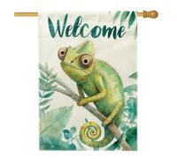 Bandiera da giardino con camaleonti verdi affascinanti, striscione decorativo per esterni di benvenuto, decorazione estiva per la casa su entrambi i lati, decorazione per prato tropicale, 71 x 101 cm