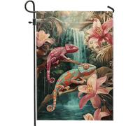 Bandiera da giardino con camaleonti vibranti, striscione decorativo colorato con animali tropicali, decorazione per la casa, decorazione stagionale su entrambi i lati, 30,5 x 45,7 cm