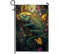 Bandiera da giardino con camaleonti vivaci, striscione decorativo floreale colorato con rettili tropicali, bandiera su entrambi i lati, per decorazione estiva per esterni, 30,5 x 45,7 cm