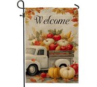 Bandiera da giardino con camion del raccolto autunnale, bandiera rustica per la decorazione autunnale della zucca, decorazione per esterni a doppia faccia, bandiera per prato stagionale del