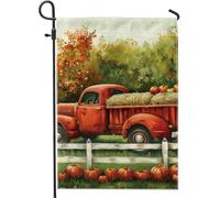 Bandiera da giardino con camion di zucca, arancione vintage, decorazione autunnale, decorazione rustica per esterni, per il Ringraziamento e l'autunno, 30,5 x 45,7 cm