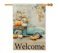 Bandiera da giardino con camion e raccolta autunnale, bandiera floreale per la casa con zucca blu, bandiera da cortile in iuta su entrambi i lati, per decorazione autunnale per esterni, 71 x 101 cm