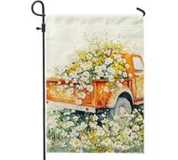Bandiera da giardino con camion in fiore primaverile, margherita bianca gialla floreale per esterni, decorazione per la casa su entrambi i lati, bandiera da cortile in iuta per prato e giardino, 30,5