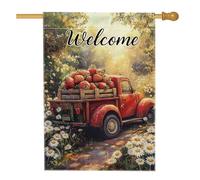 Bandiera da giardino con camion rosso fragola di benvenuto, bandiera rustica estiva floreale per la casa, decorazione per cortile su entrambi i lati, per esterni, prato, feste, 71 x 101 cm
