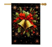 Bandiera da giardino con campane di Natale, decorazione nera per le vacanze con fiocco rosso e agrifoglio, bandiera da cortile in iuta su entrambi i lati, per decorazione esterna del prato, 71 x 101