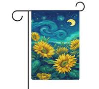 Bandiera da giardino con campo di girasole sotto un vorticoso cielo notturno bandiera da giardino vacanze stagionali juta doppia faccia casa cortile bandiere esterne 30,5 x 45,7 cm