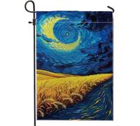Bandiera da giardino con campo di grano notturno stellato, blu giallo astratto natura decorazione per la casa bandiere da giardino, bandiera da cortile in poliestere su entrambi i lati, decorazione