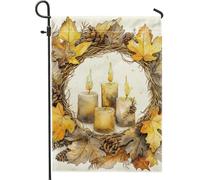 Bandiera da giardino con candela autunnale del Ringraziamento, foglie autunnali pigna, decorazione per la casa e il giardino, bandiera da giardino in iuta su entrambi i lati, decorazione stagionale