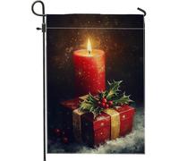 Bandiera da giardino con candela natalizia rossa, bandiere decorative per scatole regalo per le vacanze, bandiera da giardino in iuta su entrambi i lati per esterni per la stagione invernale