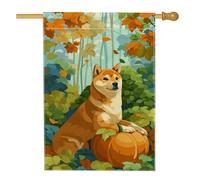 Bandiera da giardino con cane con zucca autunnale, striscione arancione Shiba autunnale, decorazione per la casa, decorazione per prato esterno su entrambi i lati, per il Ringraziamento, 71 x 101 cm