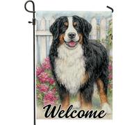 Bandiera da giardino con cane da montagna del Bernese, striscione di benvenuto floreale colorato per la primavera e l'estate, decorazione esterna su entrambi i lati, per gli amanti degli animali, 30,5