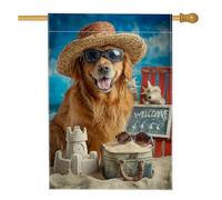 Bandiera da giardino con cane da spiaggia, decorazione estiva Golden Retriever, bandiera colorata con sabbia e conchiglia, bandiera da cortile su entrambi i lati per gli amanti degli animali, 71 x 101