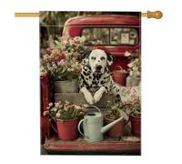 Bandiera da giardino con cane dalmata primaverile ed estate, decorazione floreale rossa per esterni, decorazione per prato su entrambi i lati, 71 x 101 cm