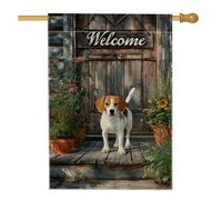 Bandiera da giardino con cane di benvenuto, decorazione per esterni con beagle marrone, striscione su entrambi i lati per prato per primavera estate decorazione per la casa 71 x 101 cm