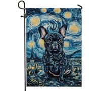 Bandiera da giardino con cane francese arte canino blu decorazione domestica decorazione stagionale all'aperto su due lati per prato regalo per gli amanti degli animali 12 x 18