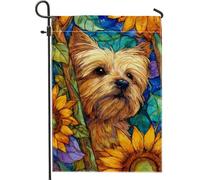 Bandiera da giardino con cane girasole, striscione decorativo per la casa con ritratto di animali colorati, bandiera da cortile in iuta su entrambi i lati, decorazione stagionale per prato all'aperto