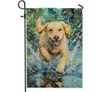 Bandiera da giardino con cane labrador dorato, decorazione colorata con animali per spazi esterni, striscione estivo su entrambi i lati per la decorazione del prato, divertente bandiera da cortile a