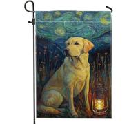 Bandiera da giardino con cane labrador giallo estivo, lanterna notturna stellata, decorazione per la casa e per esterni, bandiera artistica su entrambi i lati, decorazione per prato, 30,5 x 45,7 cm