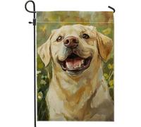Bandiera da giardino con cane labrador giallo, striscioni decorativi per esterni con animali felici, per primavera estate, opere d'arte rustiche, decorazione per prato per casa e giardino, 30,5 x 45,7