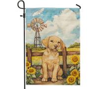 Bandiera da giardino con cane labrador, opera d'arte gialla con canini decorativi, decorazione per la casa all'aperto, stile casale estivo, decorazione da giardino per gli amanti dei cani, 30,5 x 45,7