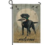 Bandiera da giardino con cane nero con anatra, bandiera rustica per la casa, bandiera da cortile su entrambi i lati per la decorazione del prato esterno 30,5 x 45,7 cm