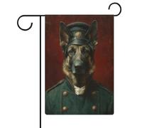 Bandiera da giardino con cane pastore che indossa un'uniforme vittoriana da giardino, per vacanze stagionali, in iuta, su entrambi i lati, 30,5 x 45,7 cm