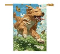 Bandiera da giardino con cane primaverile ed estate, Golden Retriever e farfalle, decorazione per esterni, striscione per prato in iuta su entrambi i lati, per gli amanti degli animali, 71 x 101 cm