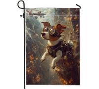 Bandiera da giardino con cane steampunk, cane volante con occhiali decorazione per la casa e il giardino, bandiera da giardino in iuta su entrambi i lati, decorazione per prato esterno 30,5 x 45,7 cm