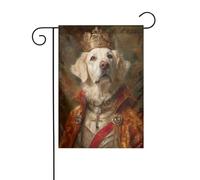 Bandiera da giardino con cane vestito come il re, 30 x 45 cm, verticale, double face, decorazione per case in campagna, vacanze, esterni, bandiera da cortile