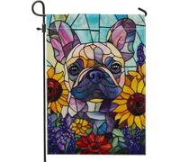 Bandiera da giardino con cani francesi, bandiera colorata con girasole per esterni, bandiera da cortile in tessuto su entrambi i lati, per decorazioni per la casa e le vacanze, arte stagionale del