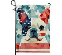Bandiera da giardino con cani francesi patriottici, striscione decorativo per la casa con cani rossi, bianchi e blu, bandiera su entrambi i lati, per esterni, decorazione per il giorno