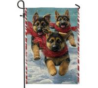 Bandiera da giardino con cani pastori tedeschi per le vacanze invernali, cuccioli neri e marroni in sciarpe, decorazione per esterni, striscione in iuta su entrambi i lati, per decorazione natalizia