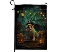 Bandiera da giardino con cani pirata di Halloween, cane nero con lanterne di zucca, decorazione per esterni, striscione in iuta su entrambi i lati per decorazione autunnale del prato 30,5 x 45,7 cm