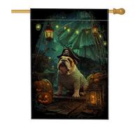 Bandiera da giardino con cani pirata di Halloween, cane nero con lanterne di zucca, decorazione per esterni, striscione in iuta su entrambi i lati per decorazione autunnale del prato 71 x 101 cm