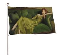 Bandiera da giardino con capelli rossi sdraiata sul divano verde, 9 x 1,5 m, decorazione per cortile, portico, prato, fattoria